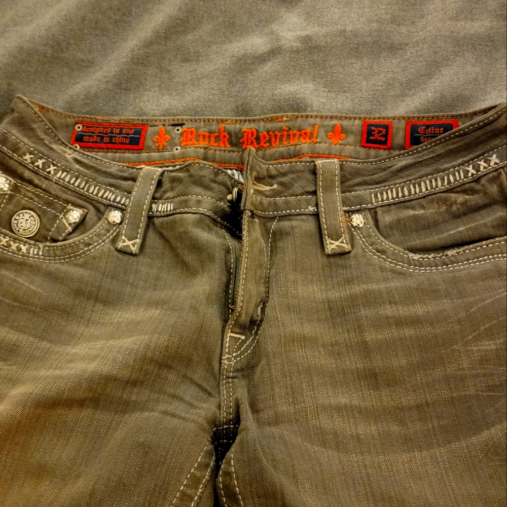 Rock Revival, Gently Used, Jeans, Grey Wash, Size 32, Skinny Celine